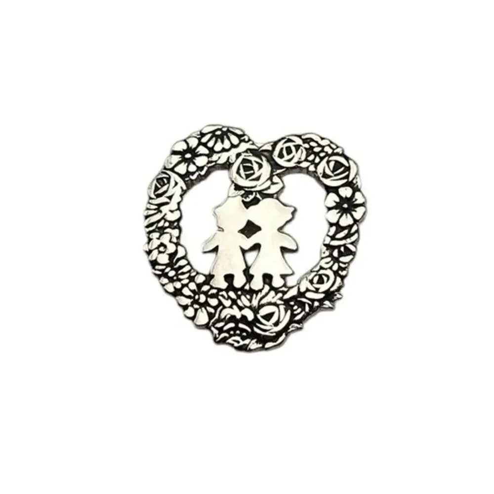 Heart Floral Wreath Brooch Girl Boy Silver Tone Romantic Cottagecore Pin